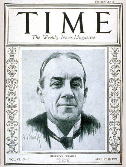 1925-08 Stanley Baldwin Copyright Time Magazine | Time Magazine Covers 1923-1970