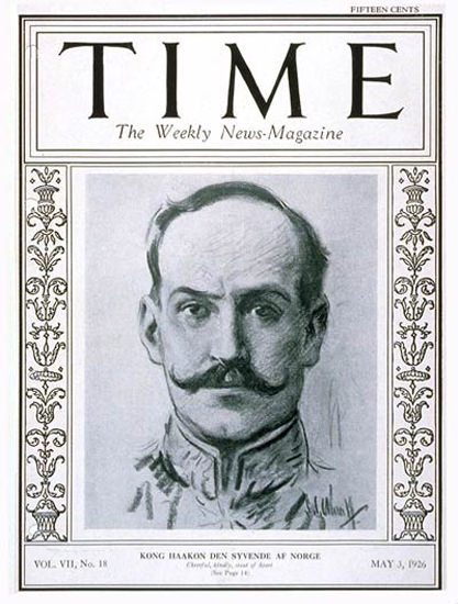 1926-05 King Haakon VII Copyright Time Magazine | Time Magazine Covers 1923-1970