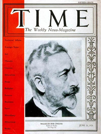 1926-06 Wilhelm II Copyright Time Magazine | Time Magazine Covers 1923-1970