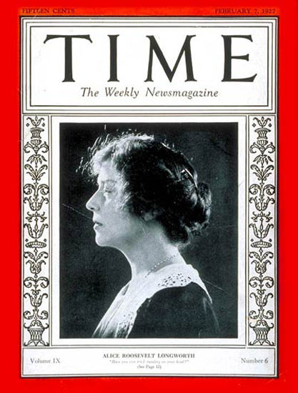 1927-02 Alice R Longworth Copyright Time Magazine | Time Magazine Covers 1923-1970