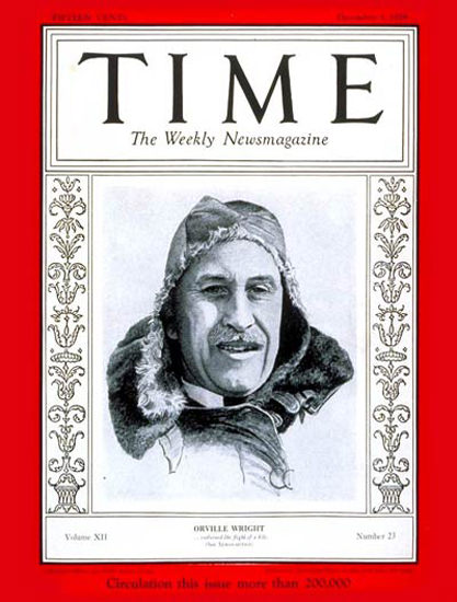 1928-12 Orville Wright Copyright Time Magazine | Time Magazine Covers 1923-1970