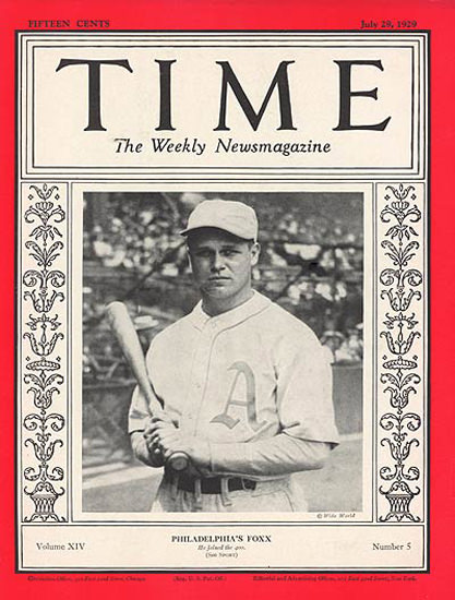 1929-07 Jimmie Foxx Baseball Copyright Time Magazine | Time Magazine Covers 1923-1970