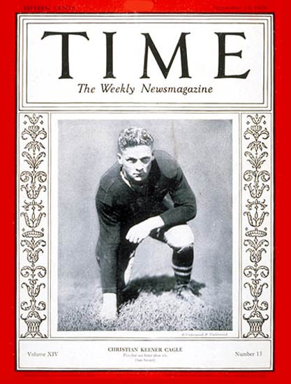 1929-09 Christian K Cagle Football Copyright Time Magazine | Time Magazine Covers 1923-1970