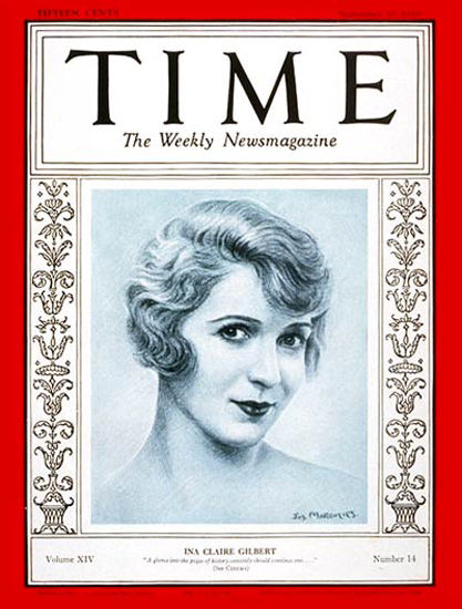 1929-09 Ina Claire Gilbert Copyright Time Magazine | Time Magazine Covers 1923-1970