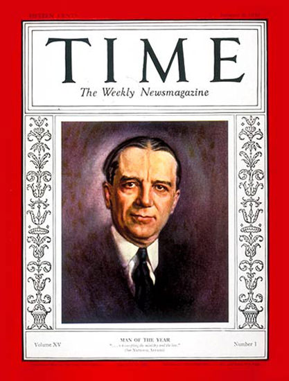 1930-01 Owen D Young Copyright Time Magazine | Time Magazine Covers 1923-1970