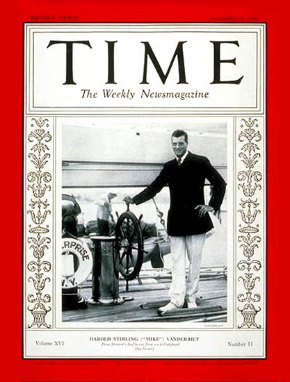 1930-09 Harold S Vanderbilt Copyright Time Magazine | Time Magazine Covers 1923-1970