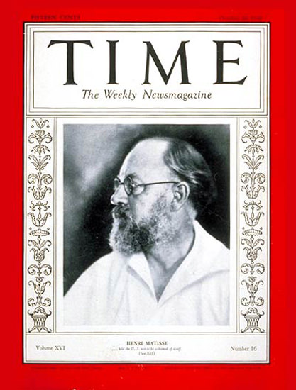 1930-10 Henri Matisse Copyright Time Magazine | Time Magazine Covers 1923-1970