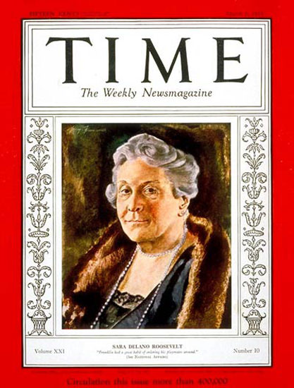 1933-03 Sara Delano Roosevelt Copyright Time Magazine | Time Magazine Covers 1923-1970