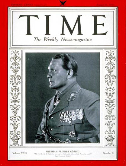 1933-08 Hermann Goering Copyright Time Magazine | Time Magazine Covers 1923-1970