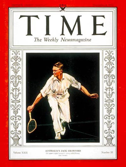 1933-09 Jack Crawford Tennis Copyright Time Magazine | Time Magazine Covers 1923-1970