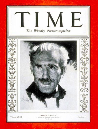 1934-04 Arturo Toscanini Copyright Time Magazine | Time Magazine Covers 1923-1970