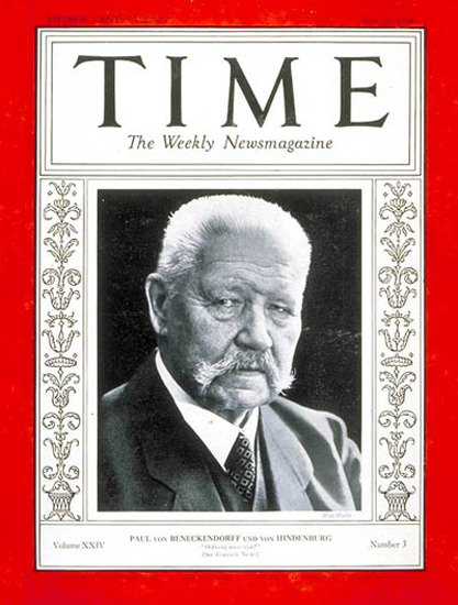 1934-07 Paul Von Hindenburg Copyright Time Magazine | Time Magazine Covers 1923-1970