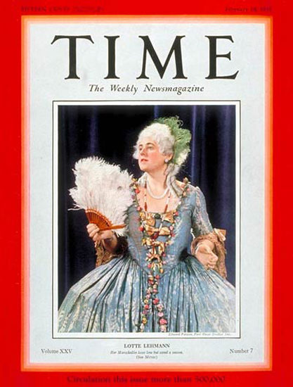 1935-02 Lotte Lehman Copyright Time Magazine | Time Magazine Covers 1923-1970