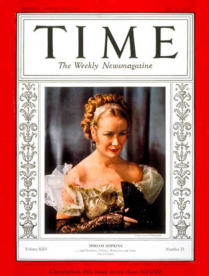 1935-05 Miriam Hopkins Copyright Time Magazine | Time Magazine Covers 1923-1970