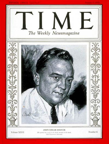 1935-08 J Edgar Hoover Copyright Time Magazine | Time Magazine Covers 1923-1970