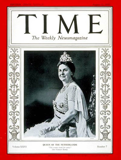 1935-08 Queen Wilhelmina Copyright Time Magazine | Time Magazine Covers 1923-1970