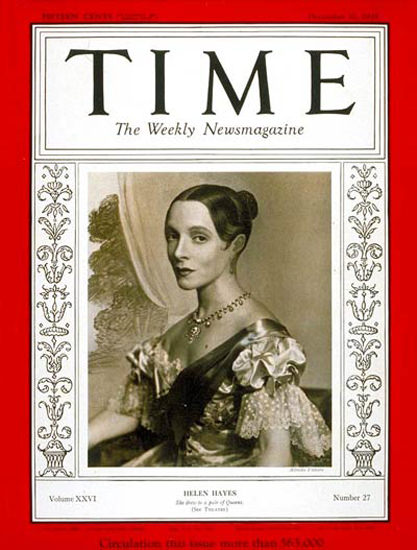 1935-12 Helen Hayes Copyright Time Magazine | Time Magazine Covers 1923-1970