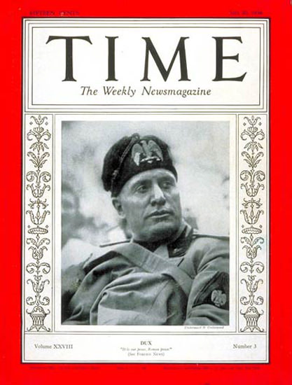 1936-07 Benito Mussolini Copyright Time Magazine | Time Magazine Covers 1923-1970