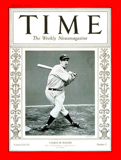 1936-07 Joe DiMaggio Baseball Copyright Time Magazine | Time Magazine Covers 1923-1970