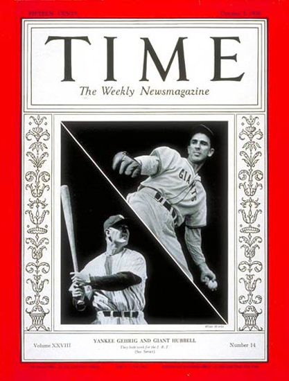 1936-10 Lou Gehrig Carl Hubbell Copyright Time Magazine | Time Magazine Covers 1923-1970