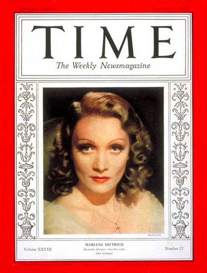 1936-11 Marlene Dietrich Copyright Time Magazine | Time Magazine Covers 1923-1970