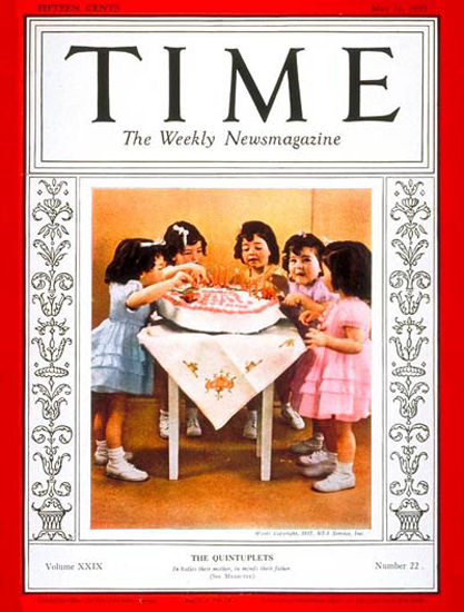 1937-05 Dionne Quintuplets Copyright Time Magazine | Time Magazine Covers 1923-1970