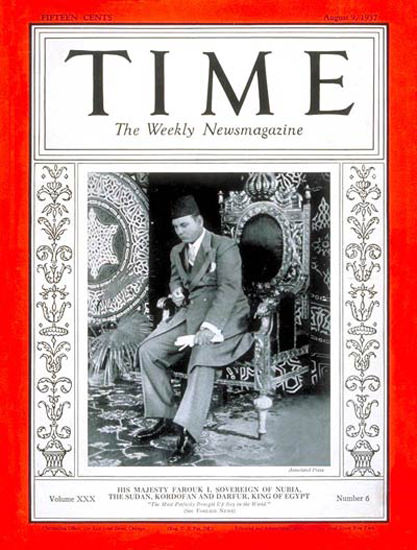 1937-08 King Farouk I Copyright Time Magazine | Time Magazine Covers 1923-1970