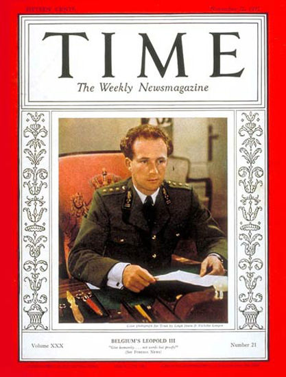 1937-11 King Leopold III Copyright Time Magazine | Time Magazine Covers 1923-1970