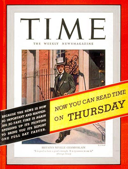 1938-10 Neville Chamberlain Copyright Time Magazine | Time Magazine Covers 1923-1970