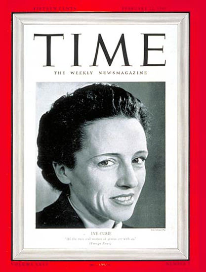 1940-02 Eve Curie Copyright Time Magazine | Time Magazine Covers 1923-1970