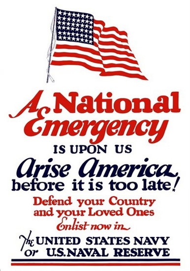 A National Emergency Is Up On Us Arise America | Vintage War Propaganda Posters 1891-1970