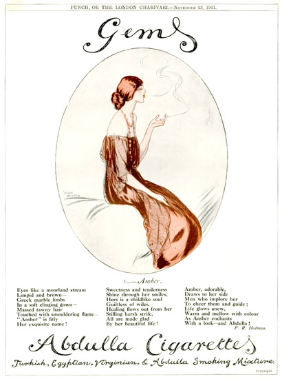 Abdulla Cigarettes Gems 1921 November Girl | Sex Appeal Vintage Ads and Covers 1891-1970