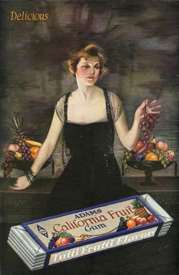 Adams California Fruit Gum Tutti Frutti Flavor Girl | Sex Appeal Vintage Ads and Covers 1891-1970