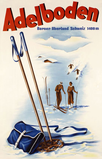 Adelboden Berner Oberland Schweiz Skiing 1946 | Vintage Travel Posters 1891-1970