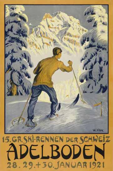 Adelboden Ski Racing Switzerland 1921 | Vintage Travel Posters 1891-1970