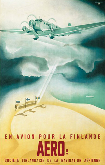 Aero En Avion Pour La Finlande 1937 | Vintage Travel Posters 1891-1970