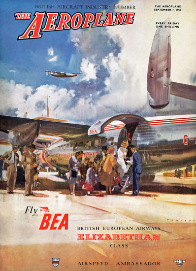 Aeroplane Cover 1951 Fly BEA Elizabethan Class | Vintage Travel Posters 1891-1970