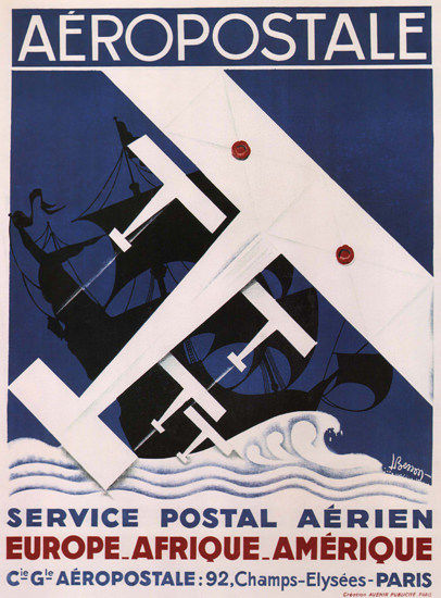 Aeropostale Service Postal Aerien Ch Elysees | Vintage Travel Posters 1891-1970