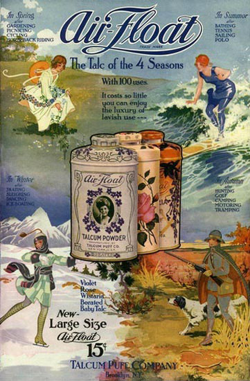 Air-Float Talcum Powder Four Seasons Girls Rose | Vintage Ad and Cover Art 1891-1970