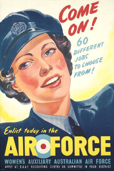 Air Force Womens Auxiliary Australian Jobs | Vintage War Propaganda Posters 1891-1970