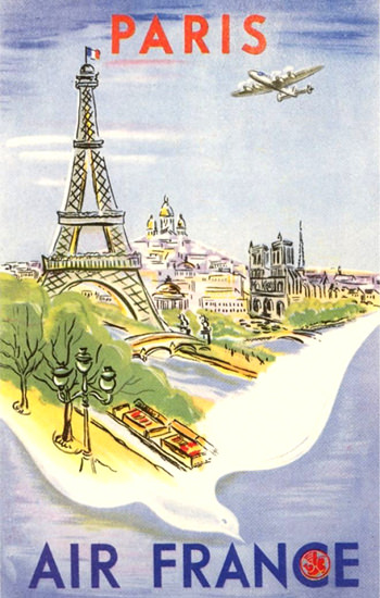 Air France Paris 1950s Eiffel Tower | Vintage Travel Posters 1891-1970