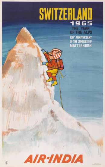 Air India 100th Anniversary Matterhorn Switzerland 1965 | Vintage Travel Posters 1891-1970