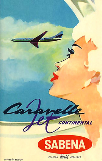 Air Sabena Girl Caravelle Jet Continental Belgium | Sex Appeal Vintage Ads and Covers 1891-1970