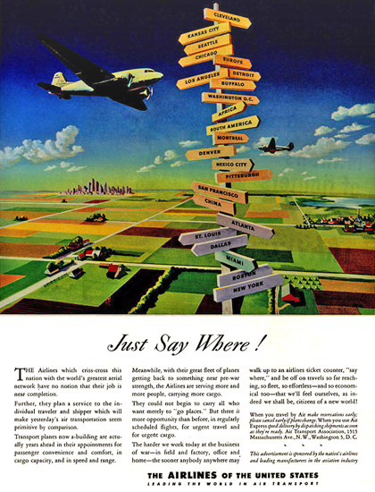 Air Transport Association Just Say Where Seattle | Vintage Travel Posters 1891-1970