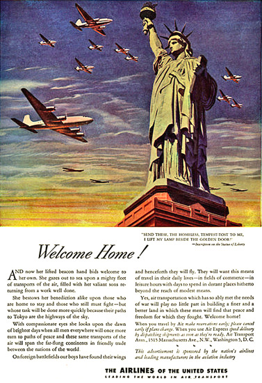 Air Transport Liberty Welcome Home Golden Door | Vintage Travel Posters 1891-1970