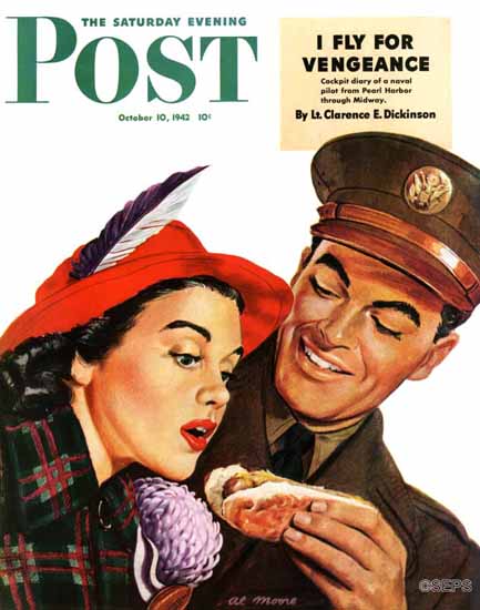 Al Moore Saturday Evening Post Hot Dog for a Hot Date 1942_10_10 | The Saturday Evening Post Graphic Art Covers 1931-1969