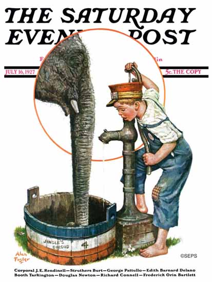 Alan Foster Saturday Evening Post Elephant Thirst 1927_07_16 | The Saturday Evening Post Graphic Art Covers 1892-1930