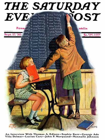 Alan Foster Saturday Evening Post I was tardy 1930_09_27 | The Saturday Evening Post Graphic Art Covers 1892-1930