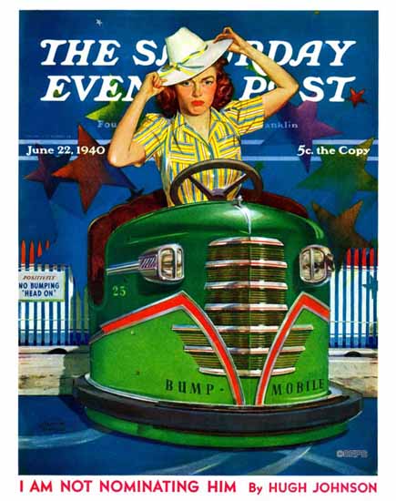 Albert W Hampson Saturday Evening Post Bumper Cars 1940_06_22 | The Saturday Evening Post Graphic Art Covers 1931-1969