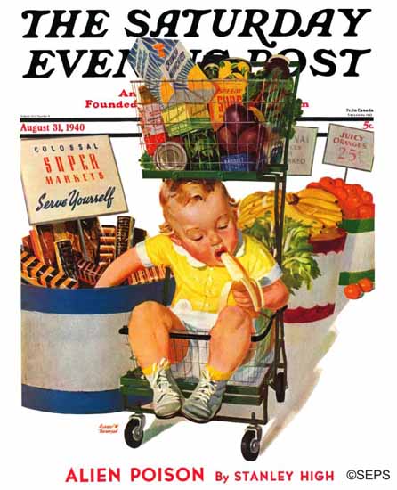 Albert W Hampson Saturday Evening Post Grocery Lunch 1940_08_31 | The Saturday Evening Post Graphic Art Covers 1931-1969